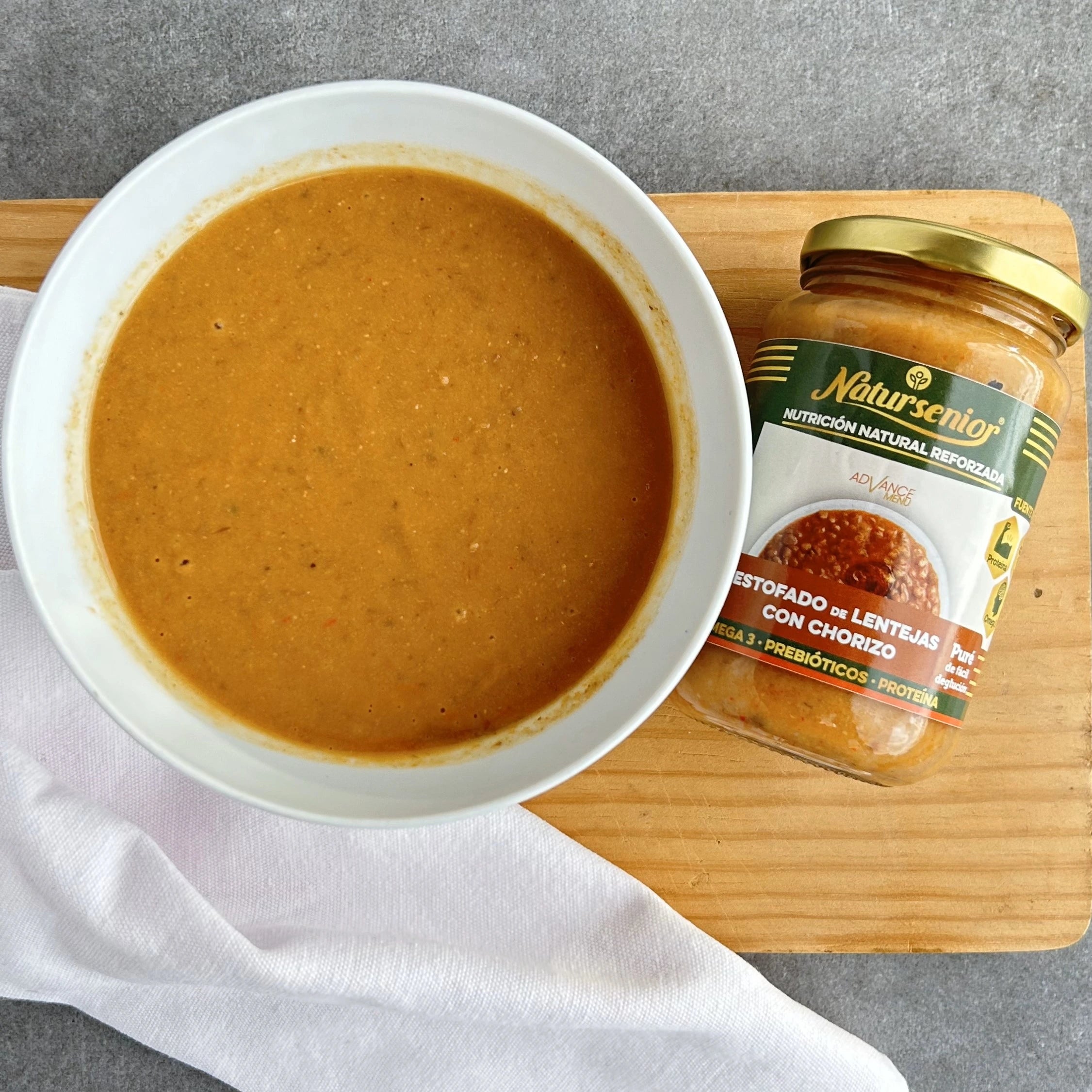 Puré de Estofado de lentejas con chorizo.