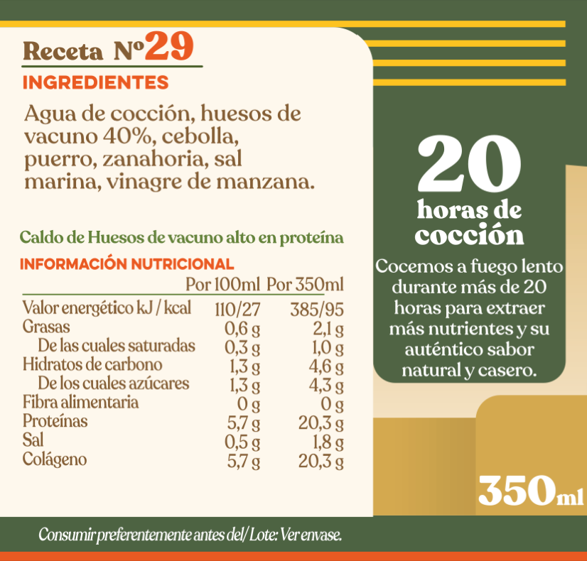 Caldo de huesos de Vacuno 20 horas de cocción.